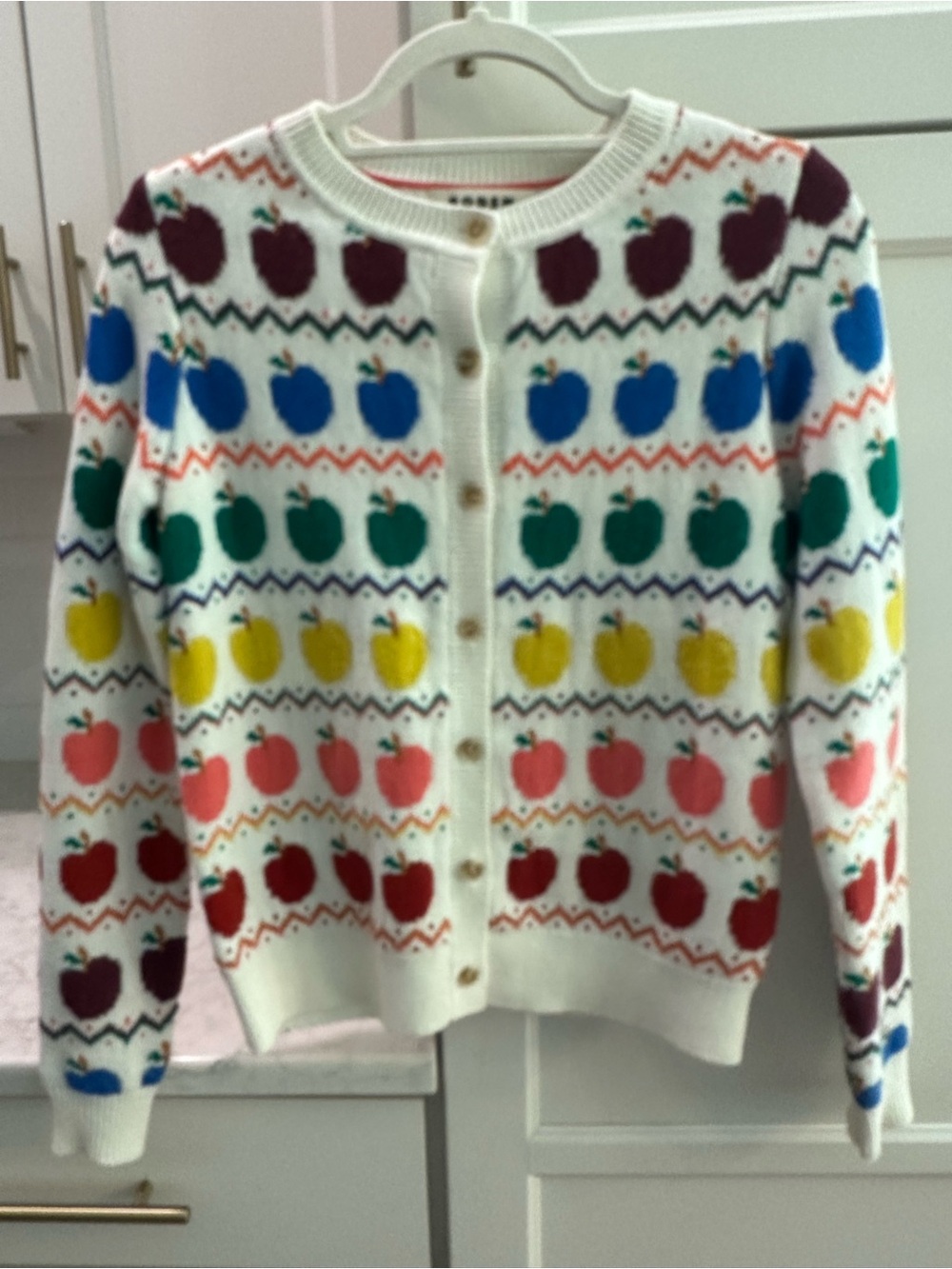 Womens Boden Cardigan Sweater with ADORABLE Multi-Color Apple Motif